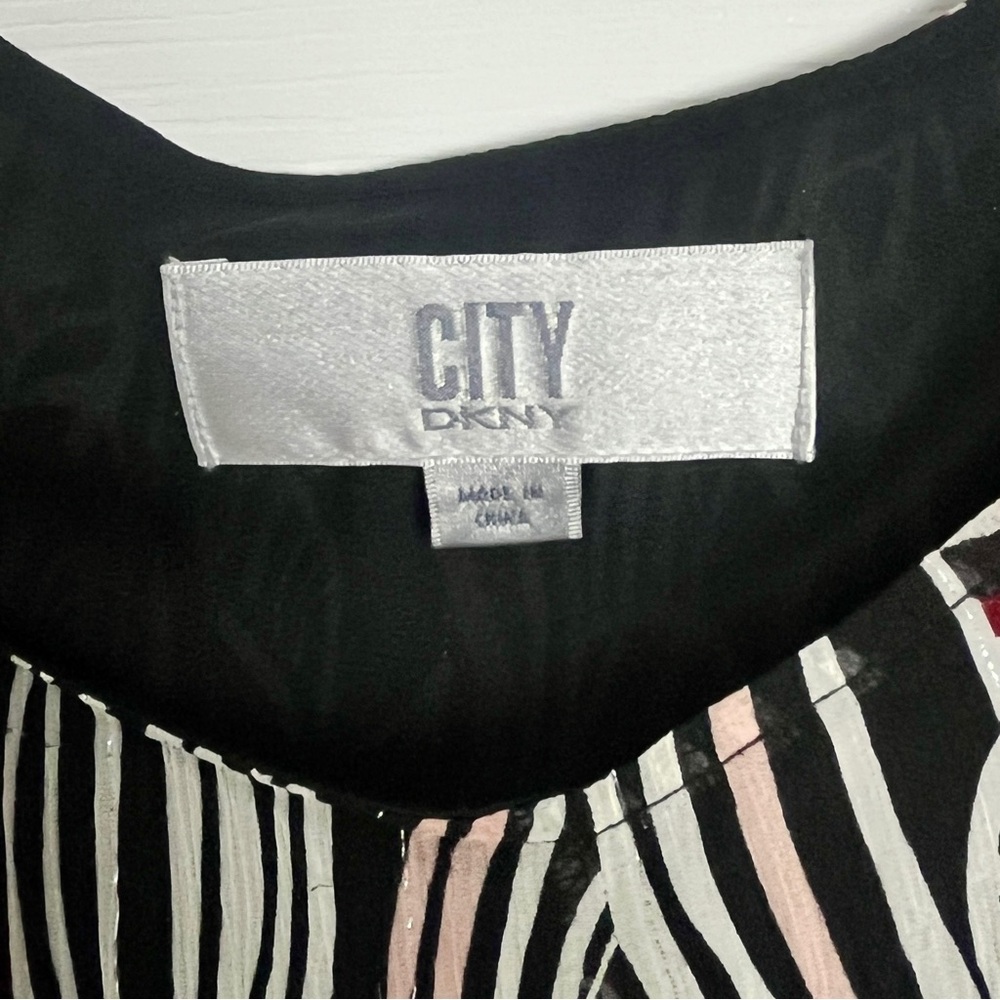 DKNY Black and White Silk Midi Skirt with Subtle Pink Accents - Picture 4 of 9